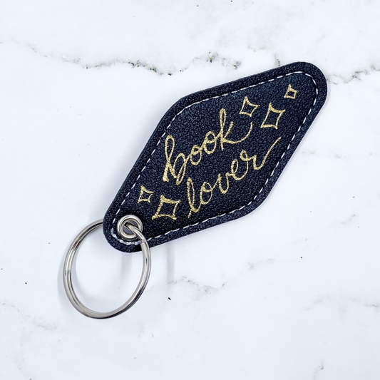 Book Lover Leatherette Keychain - Black