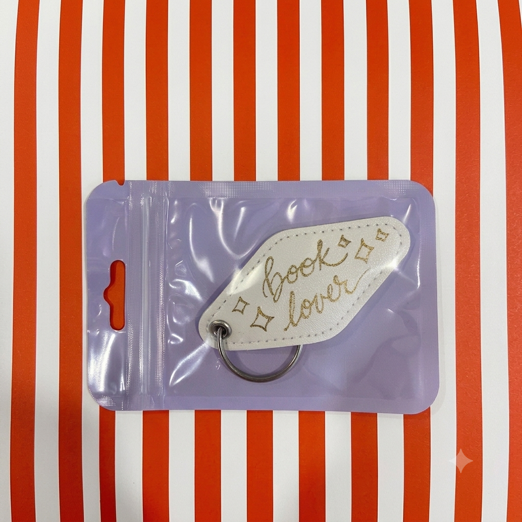 Book Lover Leatherette Keychain - White
