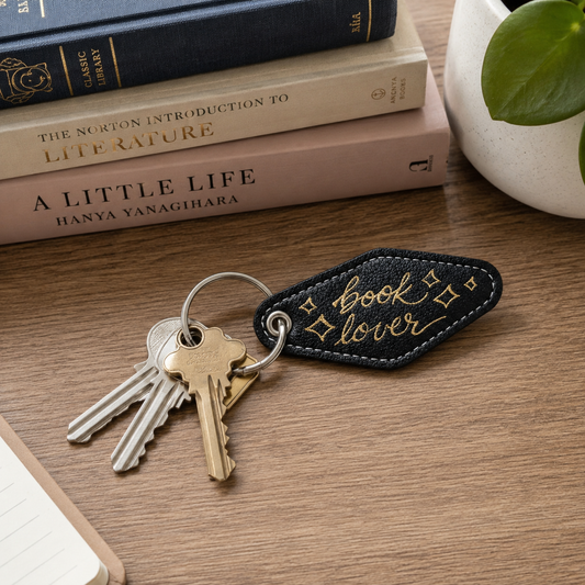 Book Lover Leatherette Keychain - Black