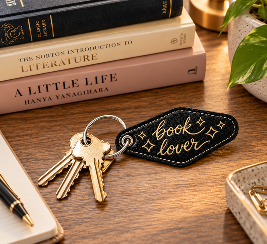 "Book Lover" Leatherette Keychain - Black
