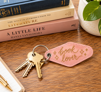 "Book Lover" Leatherette Keychain - Pink