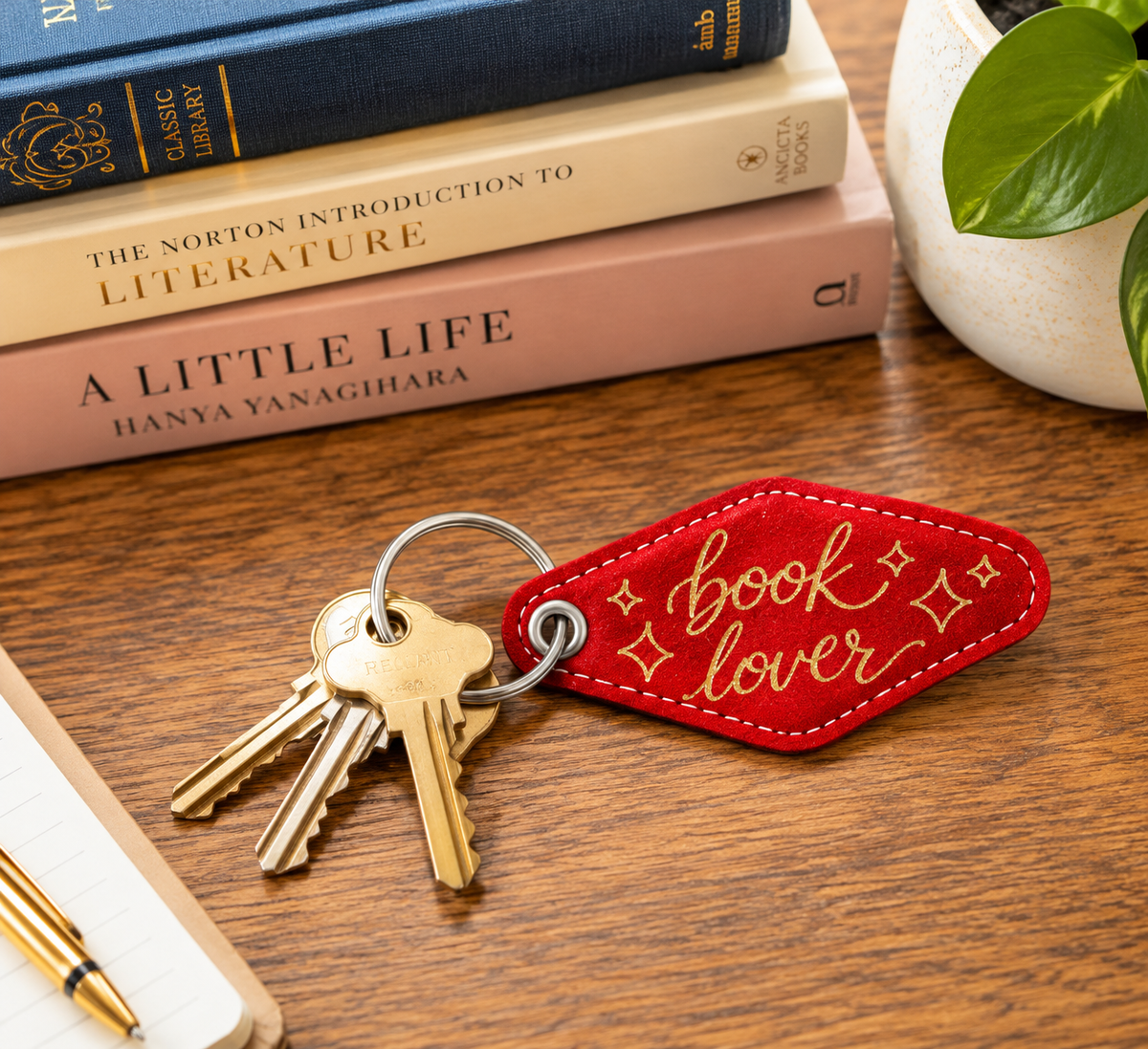 "Book Lover" Leatherette Keychain - Red