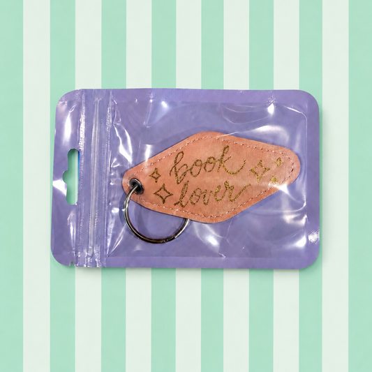 Book Lover Leatherette Keychain - Pink