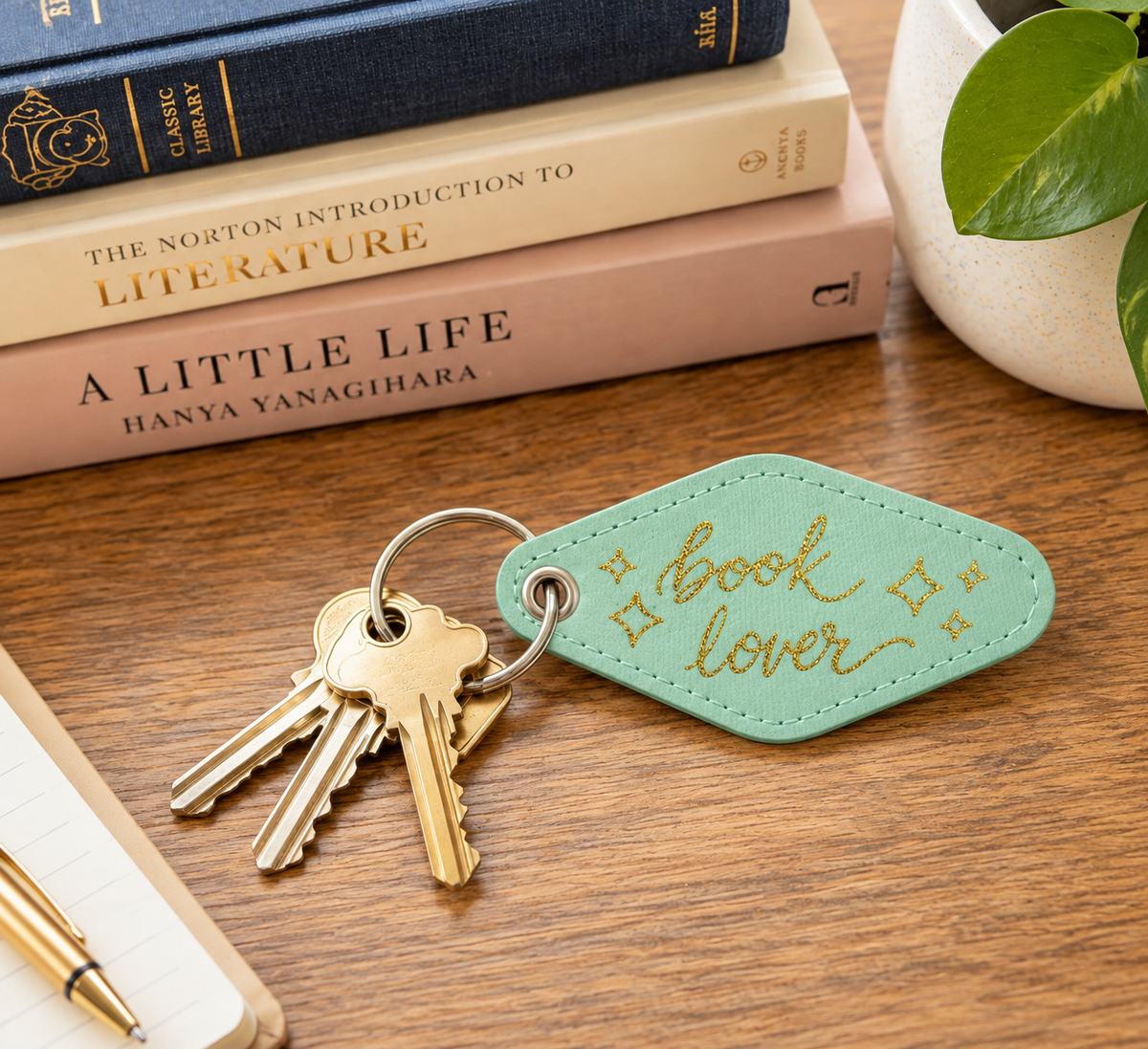 "Book Lover" Leatherette Keychain - Mint