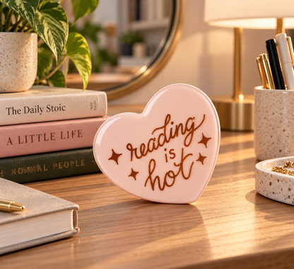 "Reading Is Hot" Heart Compact Mirror - Light Pink