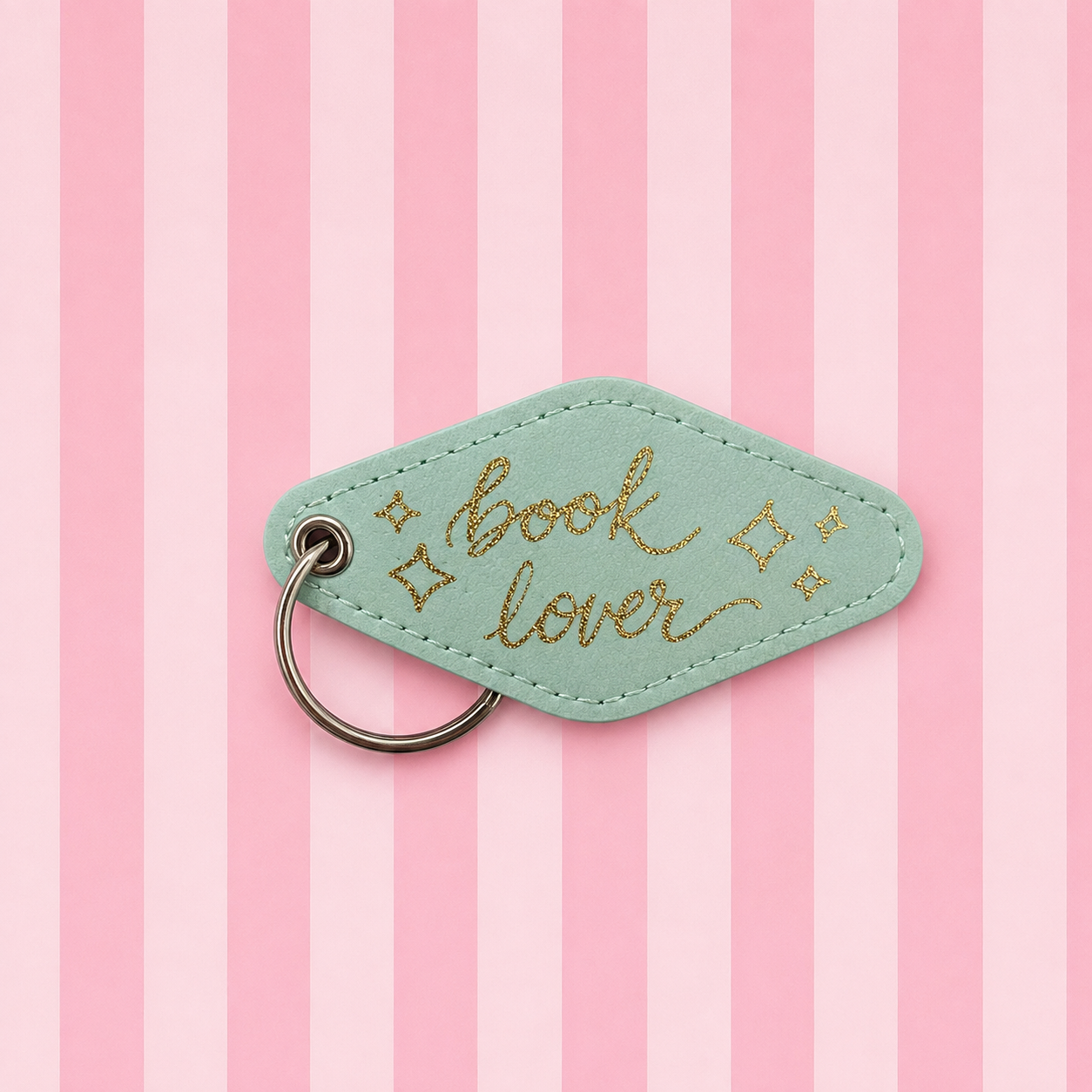 Book Lover Leatherette Keychain - Mint