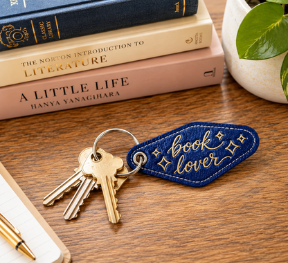 "Book Lover" Leatherette Keychain - Navy
