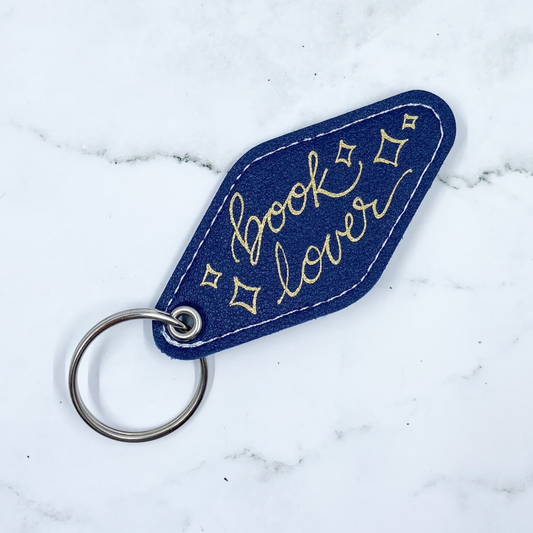Book Lover Leatherette Keychain - Navy